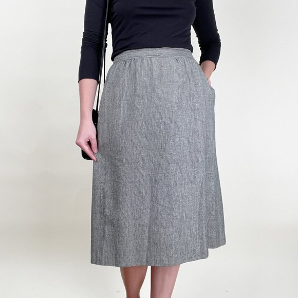 Vintage High Rise Tweed Woven Knit Column Midi Skirt Preppy Light Dark Academia - Picture 6 of 6